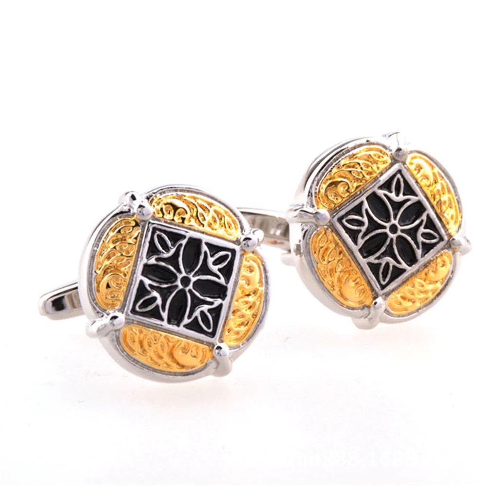 Elegant Gold and Black Cufflinks with Silver Fleury Cross - Picture 2 of 16